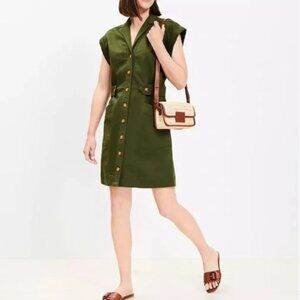 LOFT Utility Mini Pocket Shirtdress Green NWT